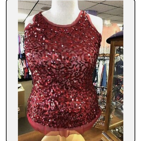 Wet Seal Tops - Wet Seal Red Sequined Shiny Sparkly Mesh Racer Back Tank Top Holidays Size XL